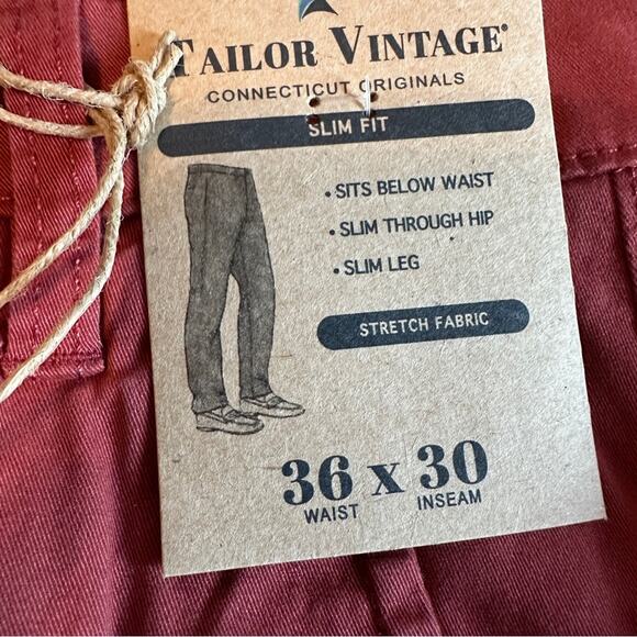 Tailor Vintage Red Slim Fit Stretch Fabric Pants in Canyon Red Sz 36 x‎ 30 NEW - Picture 9 of 10